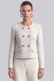 Double Breasted Ivory Round Neck Tweed Women Blazer