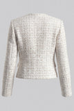 Double Breasted Ivory Round Neck Tweed Women Blazer