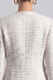 Double Breasted Ivory Round Neck Tweed Women Blazer