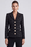 Peak Lapel Black Single Breasted Tweed Women Blazer