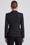 Peak Lapel Black Single Breasted Tweed Women Blazer