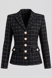 Peak Lapel Black Single Breasted Tweed Women Blazer