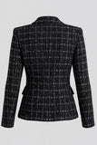 Peak Lapel Black Single Breasted Tweed Women Blazer