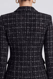 Peak Lapel Black Single Breasted Tweed Women Blazer