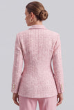 Pink Peak Lapel Double Breasted Tweed Women Blazer