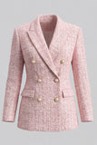 Pink Peak Lapel Double Breasted Tweed Women Blazer