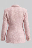 Pink Peak Lapel Double Breasted Tweed Women Blazer