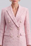 Pink Peak Lapel Double Breasted Tweed Women Blazer