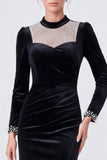 Black Mermaid Sparkly Velvet Long Sleeve Evening Dress with Slit