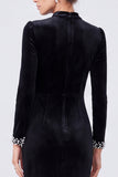 Black Mermaid Sparkly Velvet Long Sleeve Evening Dress with Slit
