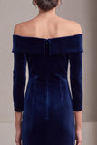 Off The Shoulder Ruched Navy Velvet Mermaid Long Mother Of The Bride Dress