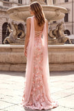 Strapless Mermaid Sparkly Pink Maxi Prom Dress With 3D Flowers