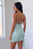 Strapless Mint Sequins Bodycon Mini Homecoming Dress