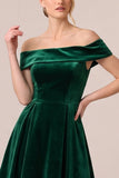 Off The Shoulder A Line Burgundy Midi Velvet Dress