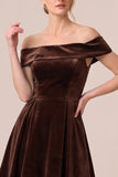 Off The Shoulder A Line Burgundy Midi Velvet Dress