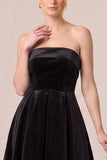 Strapless A Line Navy Midi Velvet Dress
