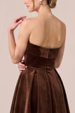 Strapless A Line Navy Midi Velvet Dress