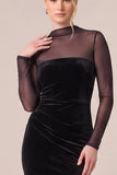 Mermaid Sheer Long Sleeve Black Velvet Ruched Formal Dress