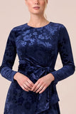 Floral A-Line Long Sleeve Brown Velvet Formal Dress with Slit