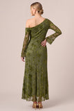 Asymmetrical Neck A-Line Green Burnout Long Formal Dress