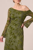 Asymmetrical Neck A-Line Green Burnout Long Formal Dress