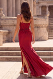 Mermaid Beaded Spaghetti Straps Red Maxi Prom Dress