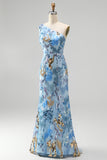 Sparkly One Shoulder Beaded Sequins A-Line Long Prom Dress
