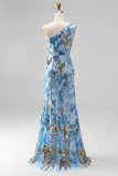 Sparkly One Shoulder Beaded Sequins A-Line Long Prom Dress