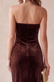 Strapless Sheath Coffee Velvet Maxi Holiday Party Dress