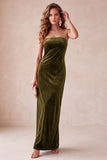 Strapless Sheath Coffee Velvet Maxi Holiday Party Dress