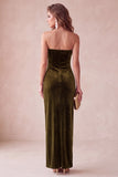 Strapless Sheath Coffee Velvet Maxi Holiday Party Dress