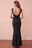 Mermaid Black Backless Thick Straps Long Formal Dress