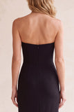 Strapless Sheath Black Long Formal Dress with Pockets