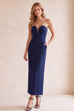 Strapless Sheath Black Long Formal Dress with Pockets