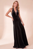 A-Line Halter Royal Blue Velvet Long Holiday Party Dress