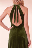 A-Line Halter Royal Blue Velvet Long Holiday Party Dress