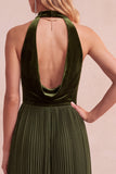Halter A-Line Velvet Black Pleated Long Formal Dress