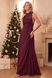 A-Line High Neck Green Lace Long Holiday Party Dress