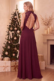 A-Line High Neck Green Lace Long Holiday Party Dress