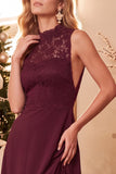 A-Line High Neck Green Lace Long Holiday Party Dress