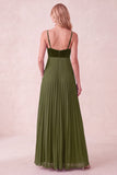 A-Line Pleated Royal Blue Spaghetti Straps Long Holiday Party Dress