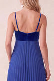 A-Line Pleated Royal Blue Spaghetti Straps Long Holiday Party Dress