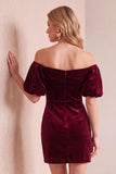 Off The Shoulder Bodycon Velvet Dark Green Mini Cocktail Dress