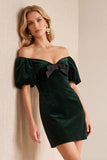 Off The Shoulder Bodycon Velvet Dark Green Mini Cocktail Dress
