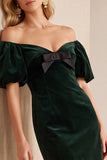 Off The Shoulder Bodycon Velvet Dark Green Mini Cocktail Dress