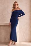 Off The Shoulder Ruched Olive Mermaid Long Formal Dress