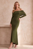 Off The Shoulder Ruched Olive Mermaid Long Formal Dress
