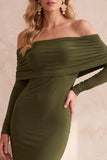 Off The Shoulder Ruched Olive Mermaid Long Formal Dress