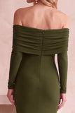 Off The Shoulder Ruched Olive Mermaid Long Formal Dress