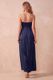 Strapless A-Line Ruched Black Long Formal Dress